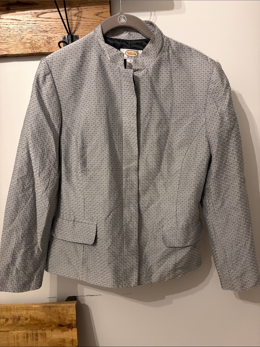 Talbots Light Gray Collarless Textured Blazer